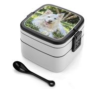 Lying on The Grass Bento Box 1000ml Leak Proof Lunch Container with Removable Dividers & Spoon - BPA-Free PP Stackable Lunch Box for Work, Office, Picnic, Travel, Dining Out