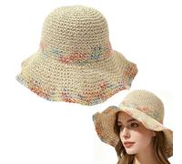 LYITZW 1 Pieza, Gorro para el Sol Tejido de Verano para Mujer, Aireado con Ala Ancha, Protección UV, para Vacaciones en la Playa y Actividades al Aire Libre