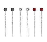 LYITZW 3 Pares Pendientes Colgantes para Mujer de Acero Inoxidable Enhebrador Largo Piedra Lunar CZ Pull Through Colgar Pendiente Gota Borla Cadena Pendientes Set