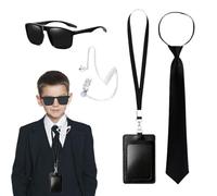 Lyivisk Accesorios de disfraz de agentes, juego de 4 piezas para agentes secretos y juegos de rol de seguridad, incluye gafas de sol, corbata, tarjeta de identificación y tarjetero, para adultos y