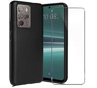 LYJERRY Funda Compatible con HTC U23 Pro/HTC U23 Carcasa con 1Pcs Cristal Templado para HTC U23 Pro/HTC U23 Capa,Funda Bumper Cover Negro Case Silicona Gel Caja Caso