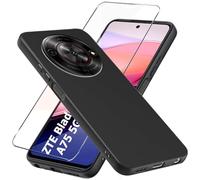 LYJERRY Funda + Cristal Templado Compatible con ZTE Blade A75 5G, Antigolpes Fundas Carcasa para ZTE Blade A75 5G Protectora Capa Silicona Negro Funda de Móvil Cristal antirotura