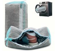LYKEJI 2 Piezas Bolsas para Lavar Zapatillas en Lavadora, Reutilizable Malla 360° Bolsa Lavadora Zapatillas con Cremallera, Funda para Lavar Zapatos en Lavadora para Todo Tipo de Calzado (Gris)