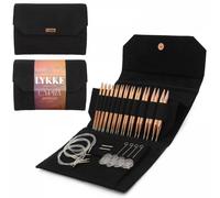 Lykke Cypra Copper 5 inch Interchangeable Knitting Needle Set US 417 in Black Vegan Suede Case Blue Gold