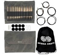 Lykke Knitting Needles Conjunto circular intercambiable de madera deriva 5 pulgadas de largo (13 cm) gris Denim Faux Leather Bundle con Artsiga Crafts Project Bag