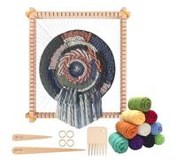 LYKTRIX Juego de telar de madera para niños de 4 a 12 años, con accesorios de 13 piezas (hilo, aguja, peine) para tejer tapices y posavasos redondos/cuadrados