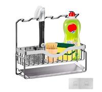 LYKTRIX Porta Esponja Cocina Fregadero,Organizador Fregadero,con Bandeja Escurridora, Soporte para Esponja y Soporte para Trapo,Organizadores de Cocina,Organizador Productos Limpieza-Plateado