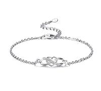 LYL.Adorer Juego de joyas de plata 925 para mujer, collar, pulsera, pendientes, infinito, regalo para ella, 16.5 centimeters, Plata de ley, Circonita cúbica