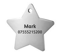 LYL Etiquetas de identificación de Mascotas de Acero Inoxidable Etiquetas de Perro Personalizadas Personalizadas Grabado Frontal/Posterior para Gato y Perro con Diferentes Formas (M, Estrella)