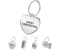 LYL Etiquetas de identificación de Mascotas de Acero Inoxidable Etiquetas de Perro Personalizadas Personalizadas Grabado Frontal/Posterior para Gato y Perro con Diferentes Formas