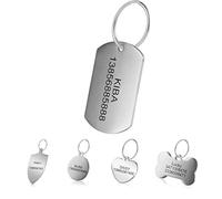 LYL Etiquetas de identificación de Mascotas de Acero Inoxidable Etiquetas de Perro Personalizadas Personalizadas Grabado Frontal/Posterior para Gato y Perro con Diferentes Formas