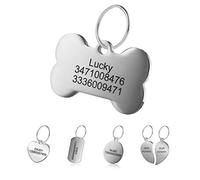 LYL Etiquetas de identificación de Mascotas de Acero Inoxidable Etiquetas Personalizadas Grabado Frontal/Posterior para Gato y Perro con Diferentes Formas