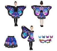 LYL. Ling Disfraces de Halloween para niños, alas de mariposa para niñas, disfraces de mariposa de doble cara con falda, juego de 4 alas de hadas moradas.