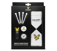 Lyle and Scott Argyle Links Pouch Gift Set - Deluxe Leather Pouch with Velour Lining, Pitch Golf Gifts for Men, Includes Golf Accessories: Wooden Tees, Ball Marker, Divot Tool