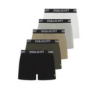Lyle & Scott Miller - Paquete de 5 calzoncillos tipo bóxer de algodón para hombre, tela elástica cómoda con cintura de marca, Blanco brillante/gris espejo/salvia plateada/escarabajo/negro, L