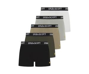 Lyle & Scott Miller - Paquete de 5 calzoncillos tipo bóxer de algodón para hombre, tela elástica cómoda con cintura de marca, Blanco brillante/gris espejo/salvia plateada/escarabajo/negro, L