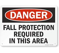 Lyle seguridad Sign, Legend"Danger: caída protección necesarios en esta zona", negro/rojo sobre blanco