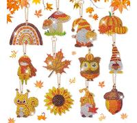 LYLIDIA 12 Llaveros para Niños con Pintura de Diamantes 5D Kit de Colgantes de Doble Cara para Otoño, Colgantes de Pintura de Diamantes Cosecha, kit de bricolaje día de Acción de Gracias Navidad