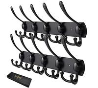 LYLIN Perchero de Pared, Perchas de Acero Inoxidable Montaje en Pared, Ganchos de Perchero para Dormitorio Baño y Cocina (15 Gancho, 2Pcs, Negro Mate)