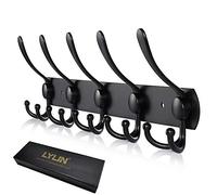LYLIN Perchero de Pared, Perchas de Acero Inoxidable Montaje en Pared, Ganchos de Perchero para Dormitorio Baño y Cocina (15 Gancho, 1Pcs, Negro Mate)