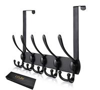 LYLIN Perchero Puerta, Colgador Puerta en Acero Inoxidable con 15 Ganchos, Ganchos de Perchero para Dormitorio Baño Pasillo y Cocina (Negro, puerta espesor menos de 4.5 cm)