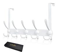 LYLIN Perchero Puerta, Colgador Puerta en Acero Inoxidable con 15 Ganchos, Ganchos de Perchero para Dormitorio Baño Pasillo y Cocina (Blanco, puerta espesor menos de 4.5cm)