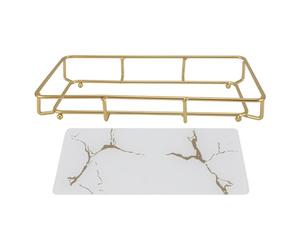 Lylithuif Bandeja de tocador para baño, Organizador de encimera, Bandeja de Almacenamiento Antideslizante Elegante y Moderna para Lavabo de baño, Soporte de Hierro y Vidrio (S Blanca)