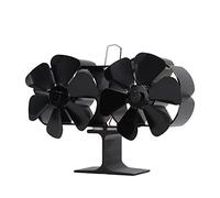 Lylithuif Estufa de calor con ventilador, 6 aspas, doble cabezal, ventilador para hogar no eléctrico para el hogar, estufa de leña, chimenea, aluminio negro, duradero