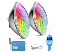 LyLmLe LED Piscina PAR56, 30W Foco Acero inoxidable 316L RGB Regulable Multicolor Sincronizada LED Bombilla con Remoto, Sumergible Iluminación Empotrable, IP68 Impermeable,12V AC(2 Focos)