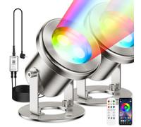 LyLmLe Luce LED para Estanque con Control APP, 6W RGB Foco LED Sumergible Iluminación Inoxidable con Transformador 12V, Lámpara para Estanque Impermeables IP68 para Fuente Set 2, Cable Negro