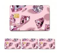 LYLSDSB Cute Pink Diamant Tarjetas de Crédito Skin Pegatinas 4 Unidades Impermeable Dibujos Animados Divertidas Tarjetas de Débito Pegatinas para la mayoría de Metro Transporte Llaves Tarjetas