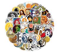 LYLSDSB Juego de 50 pegatinas Bitcoin moneda virtual criptomoneda para coche, portátil, teléfono, guitarra, monopatín, motocicleta, bicicleta, vinilo, resistente al agua, para niños y adolescentes