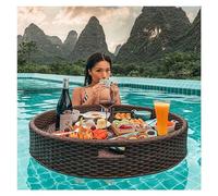 LYLZDC Mesa Redonda Flotante para Servir, Bandeja Flotante de 60cm/80cm para Piscina, Bandeja Flotante para Piscina, Barra Flotante para Piscina,Brown-80cm