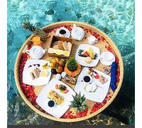 LYMGRZ Bandeja Flotante de ratán con Asas para Servir Comida, Ideal para mesas, Bares y Piscinas. Ideal para Servir Bebidas, Brunch y Comida en el Agua.