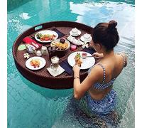 LYMGRZ Bandeja Redonda Tejida para Servir, Bandeja Flotante para Desayuno con Asas, flotadores para Piscina, Bandeja Flotante para Servir Bebidas en la Piscina, Brunch