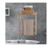 LYMGRZ Toallero calefactable de Acero Inoxidable Dorado con Enchufe a la Derecha para baño. Toallero eléctrico de Pared con Estante Superior y radiador de 4 Barras.