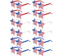 LYMOJOR Paquete de 12 lentes de sol del 4 de julio para mujeres y hombres, gafas de sol patrióticas de la bandera estadounidense, gafas de sol de estrella roja, blanca y azul, para accesorios de