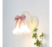 LYMSXAZOU Aplique de Pared francés con Revestimiento de Crema, toldo de Cristal con diseño Floral y Lazo de Tela Tejida a Mano, de Lujo.