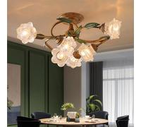 LYMSXAZOU Lampada a sospensione Americana, Stile Pastorale Francese, con Fiori, per soggiorno, Sala da pranzo, Camera da letto, Modello Villa, decorazione per la casa, lampadario a LED (BB 6 luci)