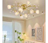 LYMSXAZOU Lampada a sospensione Americana, Stile Pastorale Francese, con Fiori, per soggiorno, Sala da pranzo, Camera da letto, Modello Villa, decorazione per la casa, lampadario a LED (E A10 luci)