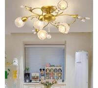 LYMSXAZOU Lampada a sospensione Americana, Stile Pastorale Francese, con Fiori, per soggiorno, Sala da pranzo, Camera da letto, Modello Villa, decorazione per la casa, lampadario a LED (EB 6 luci)