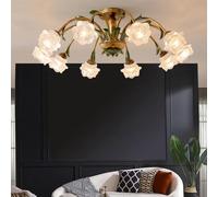 LYMSXAZOU Lampada a sospensione Americana, Stile Pastorale Francese, con Fiori, soggiorno, Sala da pranzo, Camera da letto, Modello Villa, decorazione per la casa, lampadario a LED (DB 10 luci)