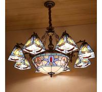 LYMSXAZOU Lampada a sospensione di lusso Europea per soggiorno, Camera da letto Americana retrò, ristorante occidentale, Bar, caffetteria, lampadario in vetro colorato a LED (D 8 luci)