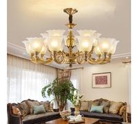 LYMSXAZOU Lampada a sospensione in ottone Americano, lampadario a LED Europeo di lusso per soggiorno, Sala da pranzo, Camera da letto, Villa, Hotel (H 15 luci)