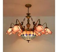 LYMSXAZOU Lampadario mediterraneo a LED semplice e lussuoso per soggiorno, ristorante, Camera da letto, Villa, Hotel, Bar, lampada a sospensione in vetro colorato (C 6 luci)