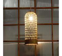 LYMSXAZOU Lámpara Colgante Vintage de bambú Tejido, con Acabado de Mimbre, araña Ajustable de ratán E27, luz Decorativa de bambú Natural, 16 cm, Estilo Chino, lámparas Zen para salón de té.