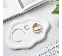 Lynagert Plato de baratijas de nube, bandeja de joyería gordita, plato de cerámica para anillos, aretes, collares, organizador, día de la madre, cumpleaños, regalos de dama de honor (blanco)