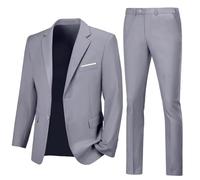 Lynerun Traje Ajustado de 2 Piezas para Hombre, Dos Botones, Solapa con Muescas, Color Liso, Conjunto de Esmoquin para Baile de graduación, Gris Claro, Small