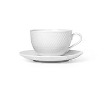 Lyngby Porcelæn Taza de té y platillo Rhombe blanco