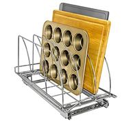 LYNK PROFESSIONAL Slide out Cutting Board, Bakeware, and Tray Organizer Organizadores extraíbles para gabinetes, Acero aleado, Plateado, 10w x 21d x 9.6h -Inch